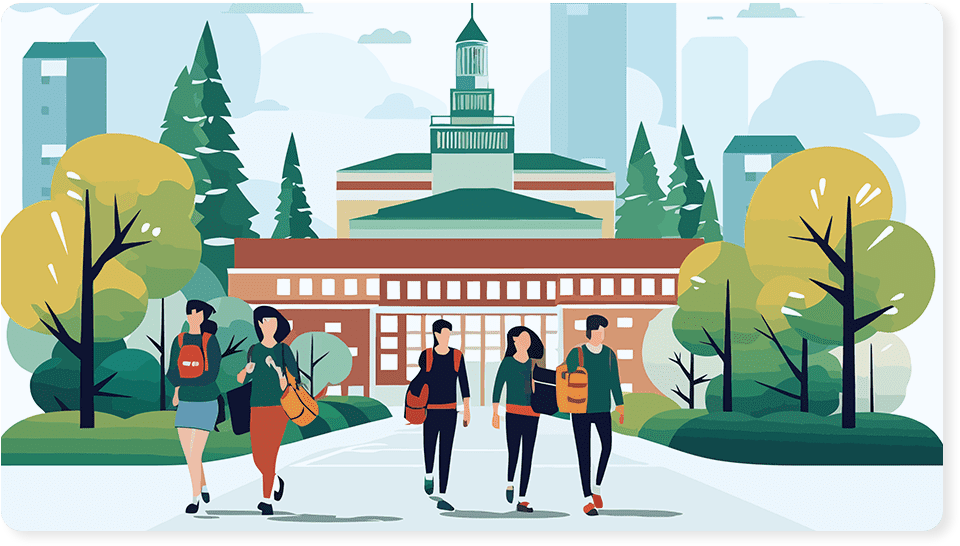 大学構内を歩く大学生